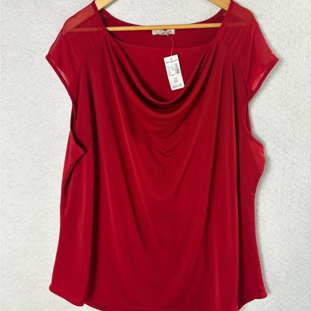 dressbarn Red Draped Cowl Neck Cap Sleeve Blouse